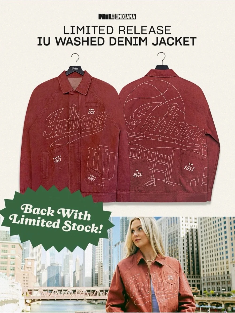 Nil Indiana The Indiana Custom Washed Denim Jacket Limited Release $195 Retail